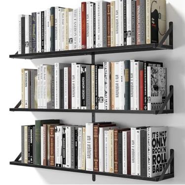 Imagem de Heimlove Prateleiras flutuantes para parede, estante flutuante de madeira de 91 cm de comprimento, conjunto de 3, prateleira pendurada na parede para banheiro, quarto, cozinha, preta