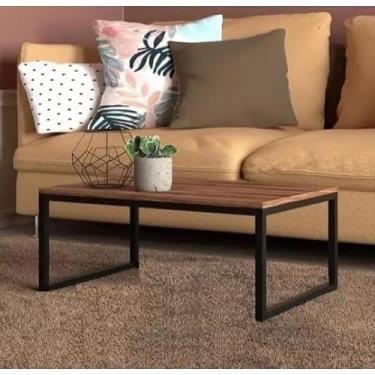 Imagem de Mesa De Centro Para Sala,Mesa de Centro Retangular com Pés de Ferro e Tampo MDF - 80x40 para Sala de Estar(80X40 AMADEIRADO)