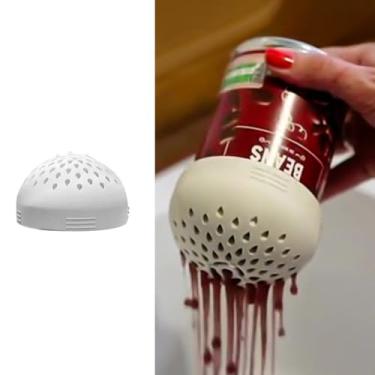 Imagem de 1 coador de lata de silicone para cozinha, tampa de filtro de alimentos de encaixe para feijão enlatado, legumes, atum, tampa compacta sem BPA para drenagem rápida e enxágue branco