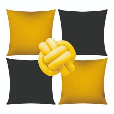 Imagem de Almofadas dara Sofá Kit 04 Almofadas Cheias Lisa Modernas Simples Coloridas Mais Nozinho(Preto/Amarelo)