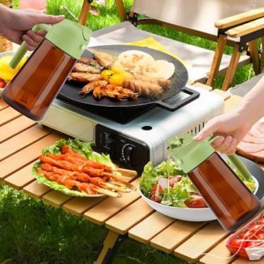 Imagem de Pulverizador de azeite de oliva de vidro de 470 ml para cozinhar dispensador de óleo 2 em 1 para cozinhar fritadeira a ar e salada, frasco de spray premium de grau alimentício, verde, marrom