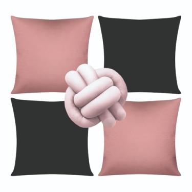 Imagem de Almofadas dara Sofá Kit 04 Almofadas Cheias Lisa Modernas Simples Coloridas Mais Nozinho(Rose/Preto)