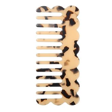 Imagem de Generic Pente de dentes largos, acetato largo, chuveiro de dentes grande, desembaraçador de dentes largos para cabelos cacheados, 13,5 x 6 cm, bege preto