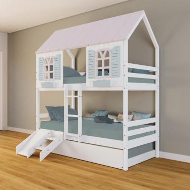 Imagem de Treliche Casinha Bela Kit Escada/escorregador - Madeira Maciça Branco/rosa/verde Housin