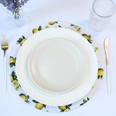 Imagem de Allegra Sousplat Decorativo com Base MDF, Kit 2 Peças, Microfibra Estampada, 35cm Diâmetro (Verde Limão)