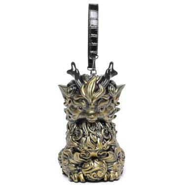 Imagem de Lyuxhetaokdiq Bolsa tiracolo masculina e feminina PVC 3D em forma de kylin, Dourado, M