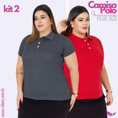 Imagem de Kit 2 Camisa Plus Size Gola Polo Feminina Tecido Premium e Ótimo Acaba