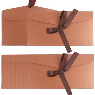 Imagem de Pacote com 20 envelopes decorativos de bronze perolado com laço de fita, envelope de presente de Natal de 20 x 10 cm, envelope de convite de saudação, conjunto puro clássico para festa de casamento