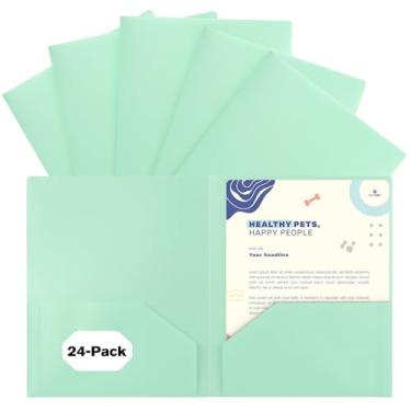 Imagem de EEHZTSI Pacote com 24 pastas de plástico com bolsos, pastas pastel de 2 bolsos para papel tamanho carta dos EUA para escola/escritório/casa, verde