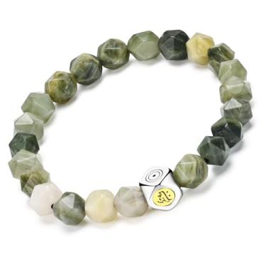 Imagem de Apocalyptic-K Pulseira elástica de pedra facetada natural para homens e mulheres, formato de diamante moderno, liga de zinco, 8/10 mm, 8mm To 10mm, Zinco Pedra Zinco Pedra Obsidiana, Ametista