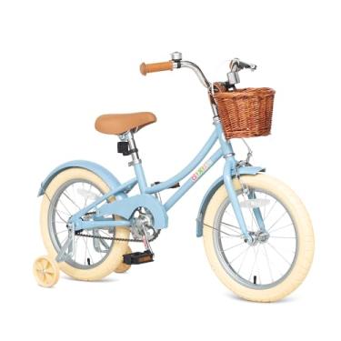 Imagem de Bixike Bicicleta de design retrô para meninas com cesta e freio para porta-copos para crianças de 3 a 13 anos, bicicleta Cruiser de 36 a 45 cm para crianças com rodas de treinamento, 51 cm com suporte