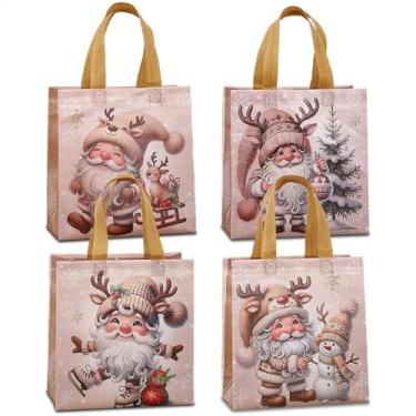 Imagem de piqiya 12 sacos de presente de Natal, reutilizáveis, não tecidos, sacolas de Natal com alças, sacolas de Natal de Papai Noel platina para presentes, troca de escritório, lembrancinhas de festa de