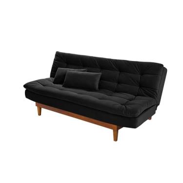 Imagem de Sofá-Cama Dubai Reclinável Base de Madeira em Suede Preto