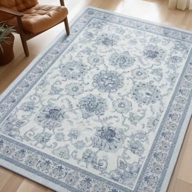 Imagem de Phantoscope Tapete lavável 2,5 m x 25,4 m, antiderrapante, tapetes neutros vintage para sala de estar, quarto, sala de jantar, padrão medalhão floral boho envelhecido, tapete dobrável de pelo baixo