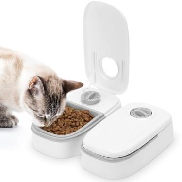 Imagem de Alimentador automático para gatos 2 refeições, alimentador automático para cães e gatos de grande capacidade, dispensador removível de ração para animais de estimação, temporizado 48H, seco e molhado