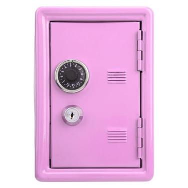 Imagem de RiToEasysports Cofrinho de Metal de Simulação Segura para Crianças, Com Recipiente de Moedas Deslizante e Junta Antiderrapante, Comporta 2 Chaves, Perfeito para Crianças, Tamanho 18x12x10 Cm (Rosa)