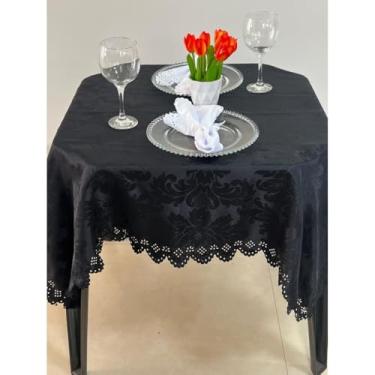 Imagem de Toalha De Mesa Decoração 4 6 8 10 12 14 Lugares Bonita Estampada Jacquard - Envio Imediato(PRETO,2,50 METROS (8 LUGARES))