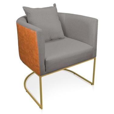 Imagem de Poltrona Paola Corano Nozes com Linho Grafite A26 Base Metálica Dourad