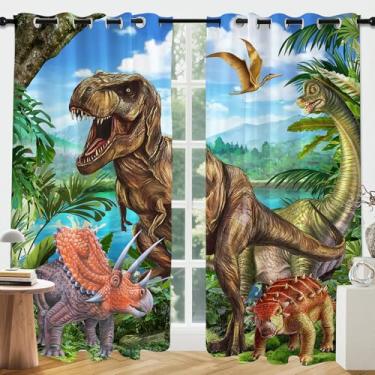 Imagem de Cortinas de dinossauro para sala de estar, cortina blackout T-Rex legal para quarto de meninos, cortinas transparentes de 203 cm de comprimento, conjunto de 2 painéis, decoração de janela para sala de