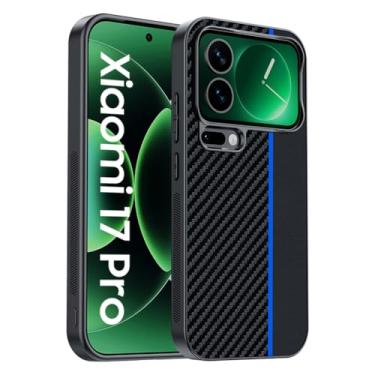 Imagem de LYJSMGZ Capa à prova de choque para Xiaomi 17 Pro Max/17 Pro/17, textura de fibra de carbono, capa de proteção sísmica de quatro cantos, fina, antiderrapante, azul, 17 Pro