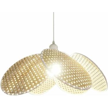 Imagem de WLHAZMWY Candeeiro pendente de vime com design geométrico, luminárias de vime, estilo japonês, corredor, teto pendurado, lâmpada tecida 197 (verde claro, 60 cm)