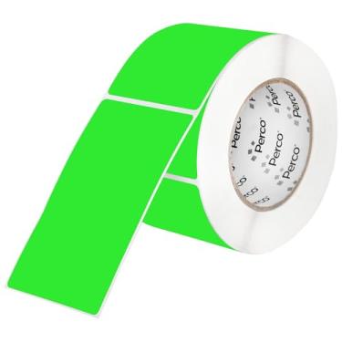 Imagem de Perco Etiquetas adesivas perfuradas verdes fluorescentes de 7 x 12 cm — 150 adesivos/rolo — com adesivo permanente para gerenciamento de inventário, codificação de cores, caixas de mudança, varejo
