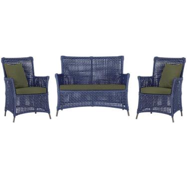 Imagem de Jogo Sofá E 2 Poltronas Igapó Alumínio Marrom E13 Trama Azul