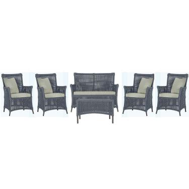 Imagem de Jogo Sofá 4 Poltronas E Mesa Igapó Marrom E3 Trama Original Prata