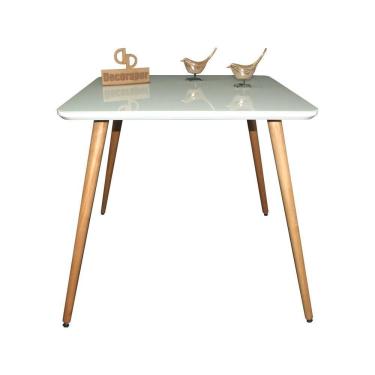 Imagem de Mesa Jantar Pés Palitos Tampo Quadrado Vidro Laqueado 70cm Off White