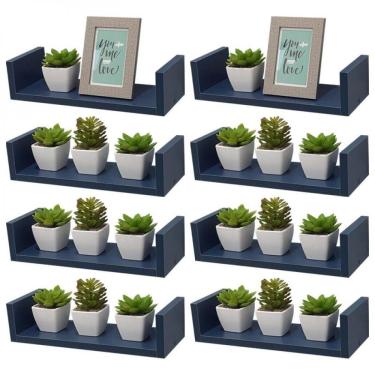 Imagem de Kit 8 Prateleiras em U 60X10cm Azul com Suporte Invisível