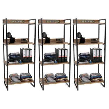 Imagem de Kit 3 Estantes C/4 Prateleiras Escritório 146x60Cm Carvalho