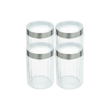 Imagem de Kit 4 Pote De Vidro Porta Mantimentos Vidro Com Tampa Inox Para Grãos Cereais 1200ml 18cm Lyor