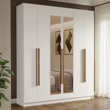 Imagem de Guarda-roupa Casal 6 Portas Batentes Com Espelho Venus Madesa Branco/rustic