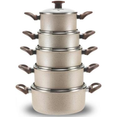 Imagem de jogo de Panelas Caçarolas 16 a 24 Antiaderente Teflon 6 Camadas Crema 