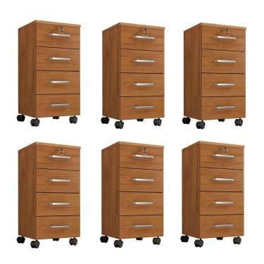Imagem de Kit 6 Gaveteiros Escritório Chave E Rodízios 4 Gavetas Gávea Freijó