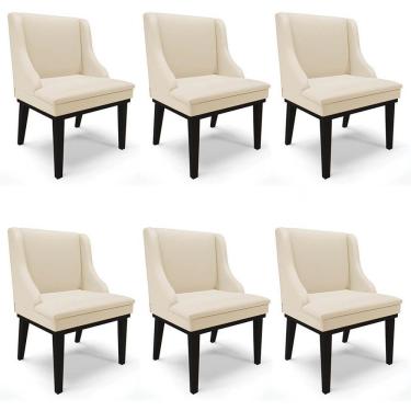 Imagem de Kit 6 Cadeiras Estofadas Sala De Jantar Base Fixa De Madeira Preto Lia Sintético Bege - Ibiza