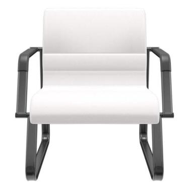 Imagem de Cadeira De Escritório Recepção Com Braço Fixa Preta Lev P03 Vinil Bran