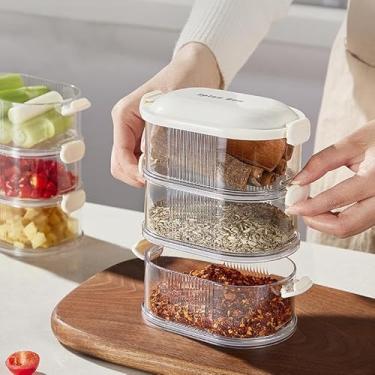 Imagem de Caixa de armazenamento de especiarias de 3 camadas, organizador de temperos empilhável hermético com compartimentos transparentes para especiarias de cozinha, ervas, condimentos com tampa
