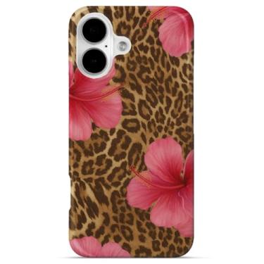 Imagem de GEQCDBN Capa para iPhone 16, linda capa protetora para celular com estampa de leopardo e hibisco rosa, feminina, macia, fina, TPU (poliuretano termoplástico) à prova de choque e estética para mulheres