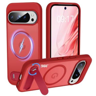 Imagem de Reukdnv Capa multifuncional para Google Pixel 9/9Pro com [suporte integrado de 360°] e magnética [compatível com Mag-Safe] Capa fina translúcida proteção à prova de choque de grau militar (16 cm, rosa