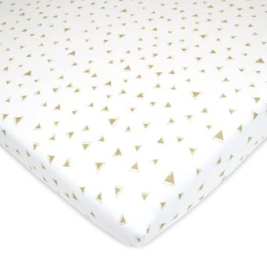 Imagem de American Baby Company Pacote com elástico 100% algodão natural e lençol de brincar 99 x 68,5 cm - lençol macio e respirável para cercadinho, playard e mini berço, triângulo mocha, para meninos e