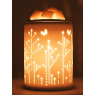 Imagem de Aquecedor elétrico de cerâmica branca para derretimento de cera [2 lâmpadas incluídas] Cubo de óleo derretido pequenos aquecedores leves fragrância de aromaterapia para queimador de derretimento