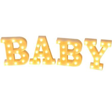 Imagem de Placa de anúncio de LED, letras iluminadas, luzes amarelas quentes, luz noturna decorativa para chuveiro, revelação de gênero, anúncio de nascimento, inclui A, B, B, Y, 22,5 cm de altura, quatro peças