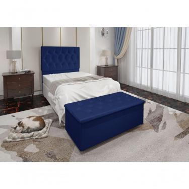 Imagem de Cabeceira Solteiro E Recamier Baú 0,90m Madrid Suede Azul