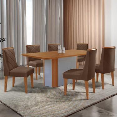 Imagem de Mesa De Jantar Isadora Tampo MDF 6 Cadeiras Isadora Moderna Veludo Marrom Naturalle