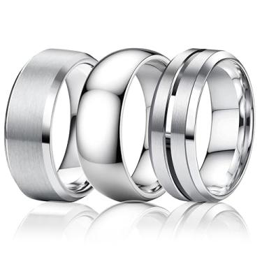 Imagem de Besteel 3 anéis de aço inoxidável para homens mulheres 8 mm conjunto de alianças de casamento simples, fresco, altamente polido, superfície fosca, joia de noivado, ajuste confortável, 6-14 ouro/prata