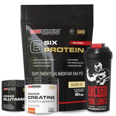 Imagem de Kit Whey 6 Six Protein Baunilha 2Kg + Power Creatina 100g + Power Glutamina 100g + Coqueteleira - Bodybuilders