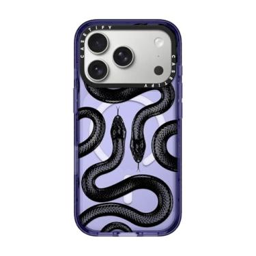 Imagem de CASETiFY Capa Impact para iPhone 17 Pro [fina/compatível com Magsafe/2,5 m. Proteção contra quedas de grau militar 4X] - Kingsnake preta - azul macio