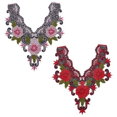 Imagem de letsinstyle 2 peças de apliques bordados de flores, aplique bordado no decote, decote floral retrô, apliques de costura de renda para decoração de roupas