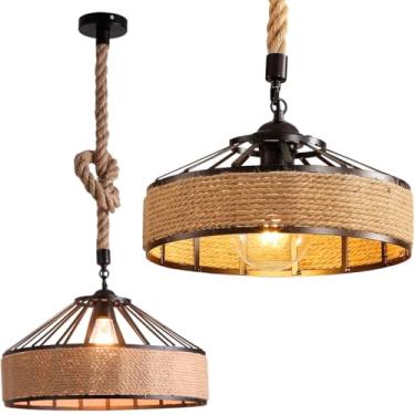 Imagem de Gimpo, Luminária Lustre Pendente 40cm Corda Natural Fibra Metal Rústico Teto Gimpo KJDD-E-615